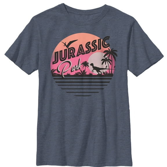 Boy's Jurassic Park Retro Postcard  Graphic Tee Navy Blue Heather Medium