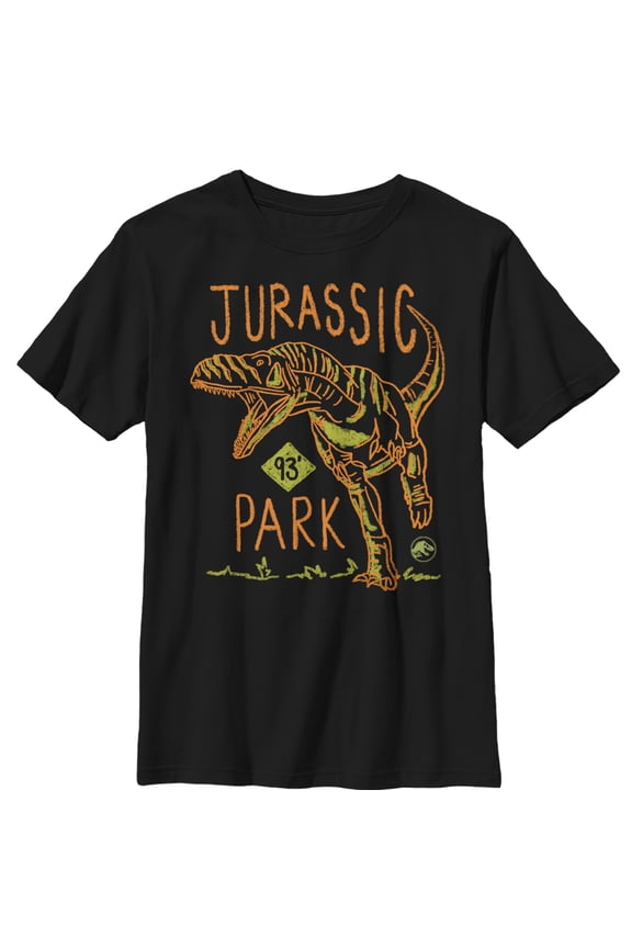 Boy's Jurassic Park T. Rex Crayon Print Graphic Tee Black Small