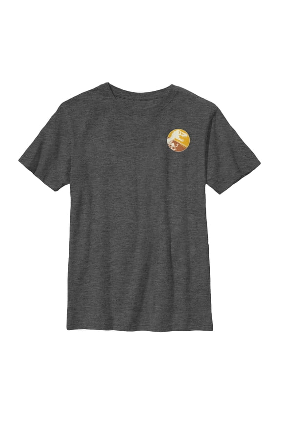 Boy's Jurassic Park T. Rex Logo Badge Graphic Tee Charcoal Heather Large
