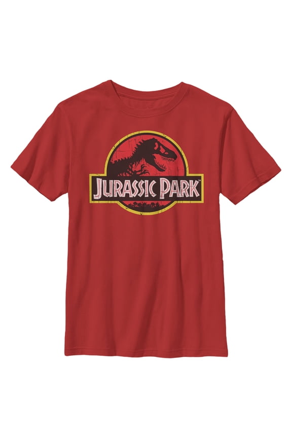 Boy's Jurassic Park T Rex Logo Graphic Tee Red Large
