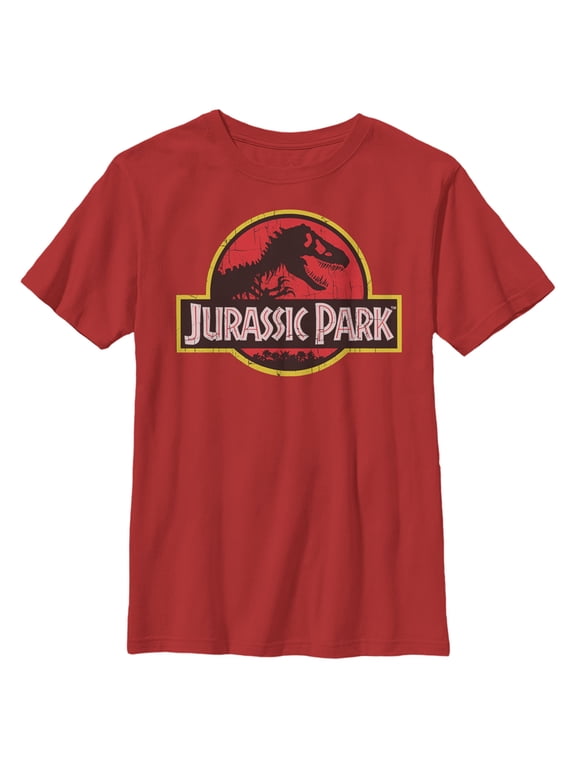 Boy's Jurassic Park T Rex Logo Graphic Tee Red Large