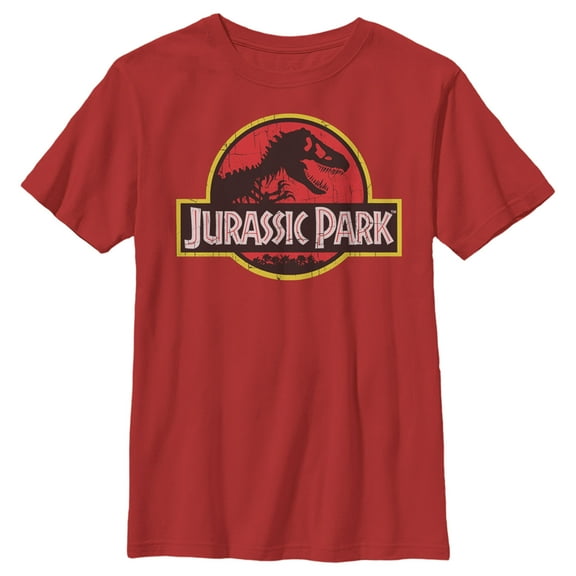 Boy's Jurassic Park T Rex Logo  Graphic Tee Red Small