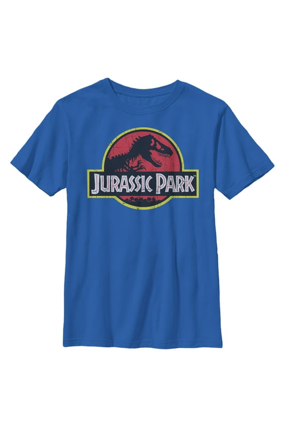 Boy's Jurassic Park T Rex Logo Graphic Tee Royal Blue X Small