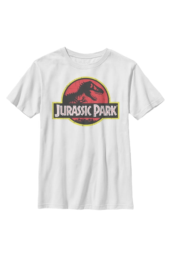 Boy's Jurassic Park T Rex Logo Graphic Tee White Large