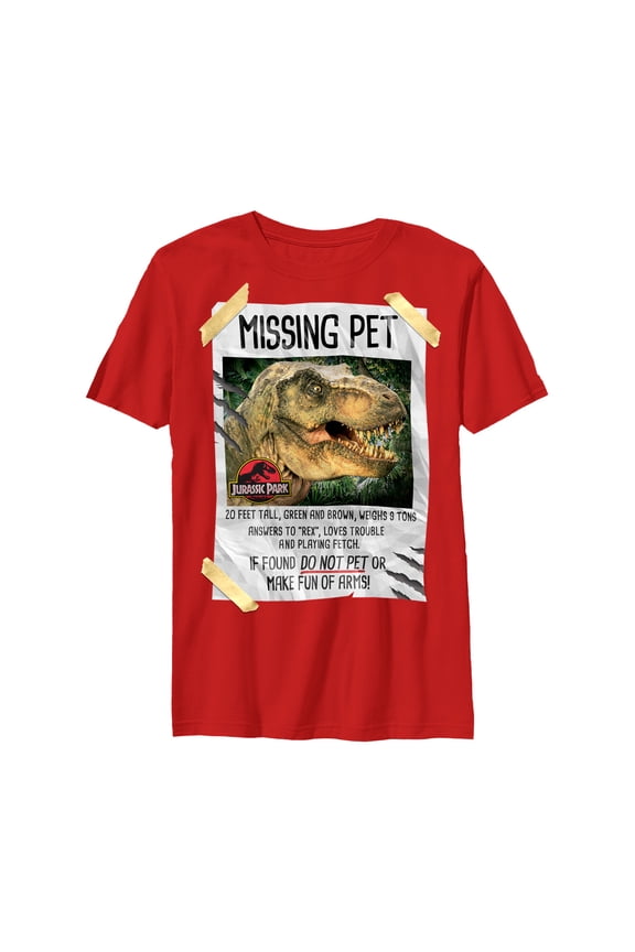 Boy's Jurassic Park T. Rex Missing Pet Graphic Tee Red Small