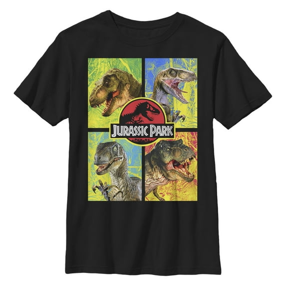 Boy's Jurassic Park T. Rex and Velociraptor Graphic Tee Black X Small