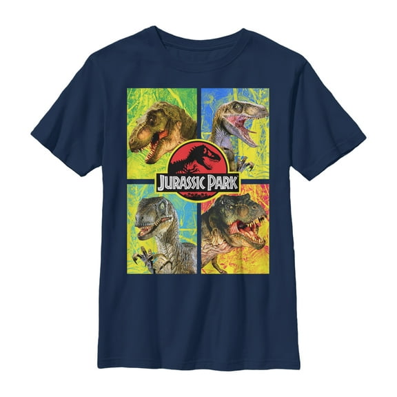Boy's Jurassic Park T. Rex and Velociraptor Graphic Tee Navy Blue Medium