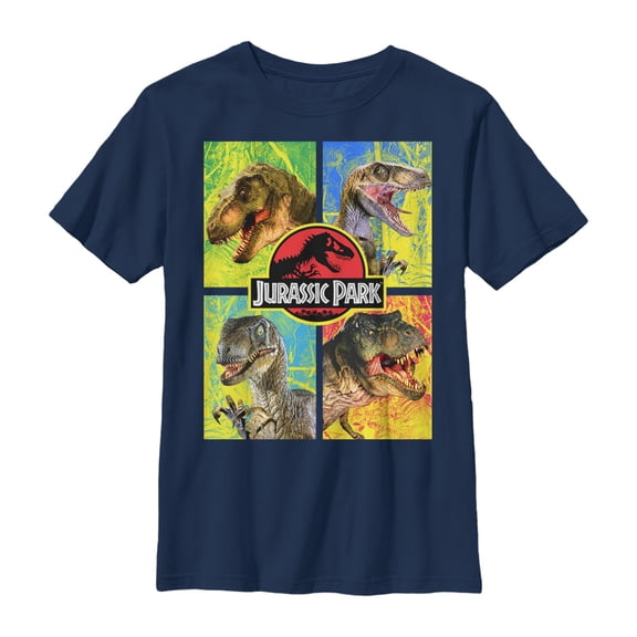 Boy's Jurassic Park T. Rex and Velociraptor Graphic Tee Navy Blue Small