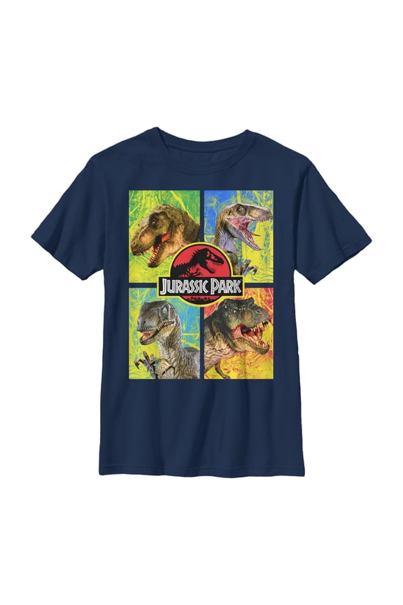 Boy's Jurassic Park T. Rex and Velociraptor Graphic Tee Navy Blue X Large