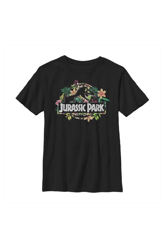 Boy's Jurassic Park Tropical T-Rex Silhouette Graphic Tee Black X Large