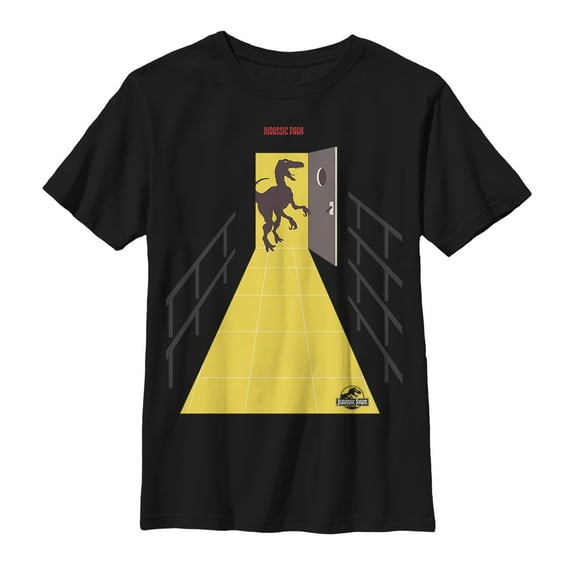 Boy's Jurassic Park Velociraptor Door Graphic Tee Black Small
