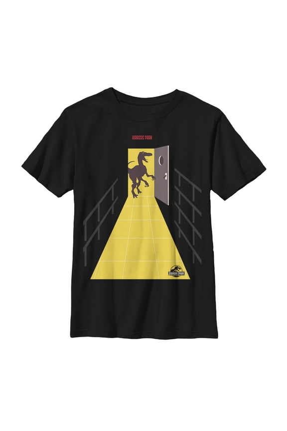 Boy's Jurassic Park Velociraptor Door Graphic Tee Black X Small
