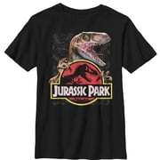 Boy's Jurassic Park Velociraptor Hooked On Logo Graphic Tee Black Large