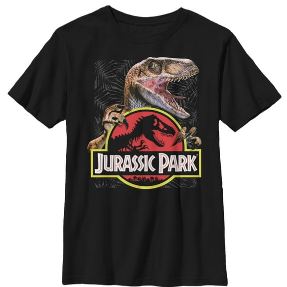 Boy's Jurassic Park Velociraptor Hooked On Logo Graphic Tee Black X Large