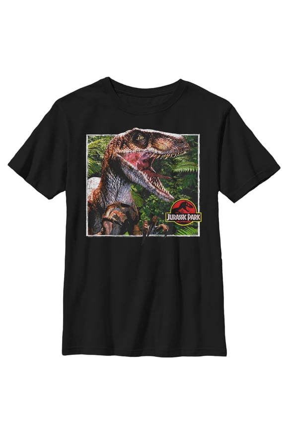 Boy's Jurassic Park Velociraptor Scene Graphic Tee Black Large