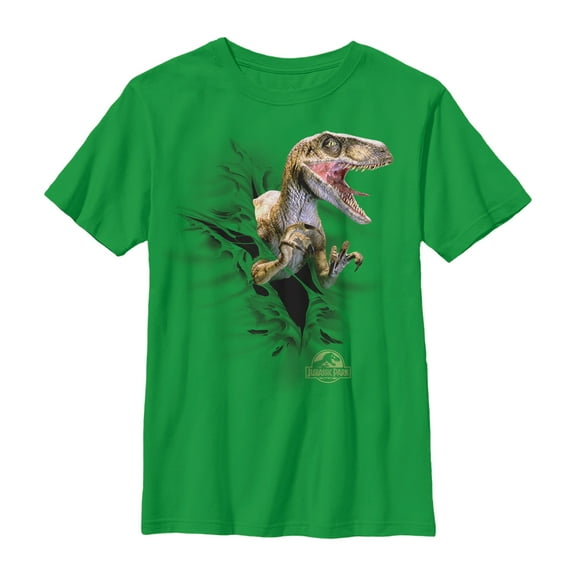 Boy's Jurassic Park Velociraptor Tear  Graphic Tee Kelly Green Large