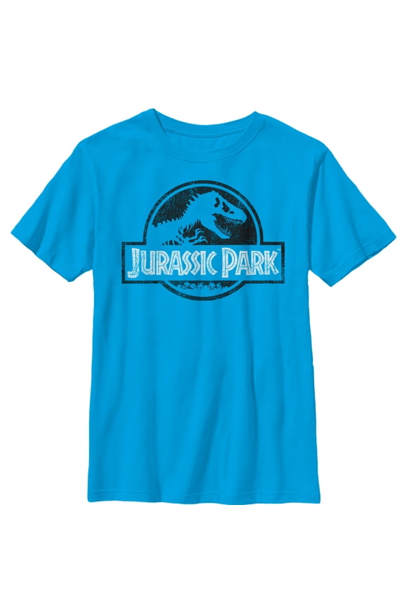 Boy's Jurassic Park Vintage Black and White Logo Graphic Tee Turquoise X Small