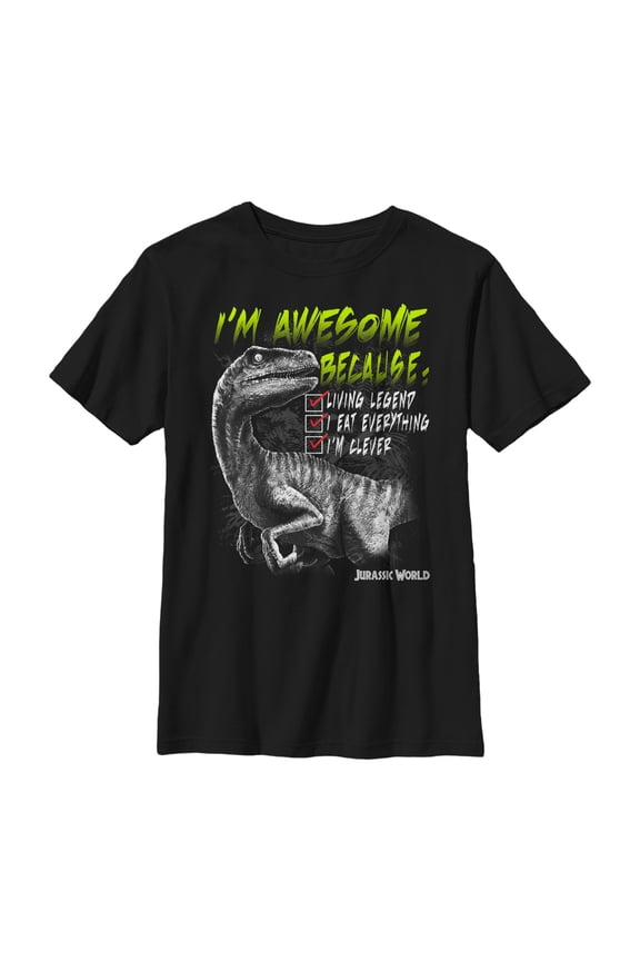 Boy's Jurassic World Awesome Because Dino Graphic Tee Black Medium