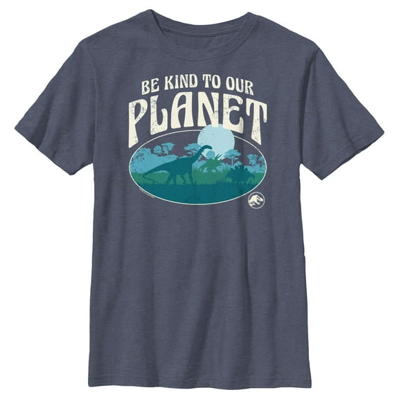 Boy's Jurassic World Be Kind to Our Planet Graphic Tee Navy Blue Heather Small