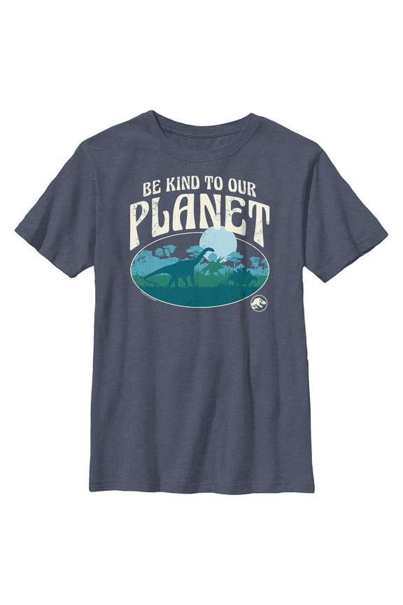 Boy's Jurassic World Be Kind to Our Planet Graphic Tee Navy Blue Heather X Large
