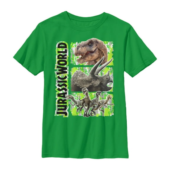 Boy's Jurassic World Camo Dino Trio  Graphic Tee Kelly Green Medium