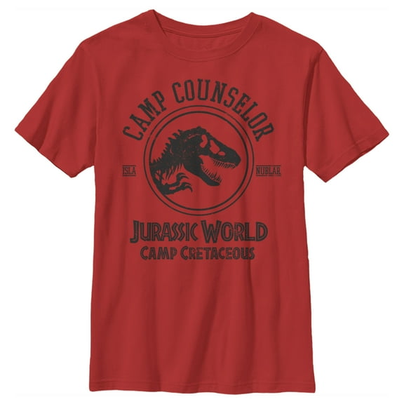 Boy's Jurassic World: Camp Cretaceous Camp Counselor Logo  Graphic Tee Red Medium