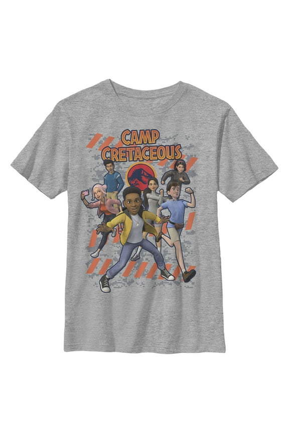 Boy's Jurassic World: Camp Cretaceous Camping Friends  Graphic Tee Athletic Heather Small