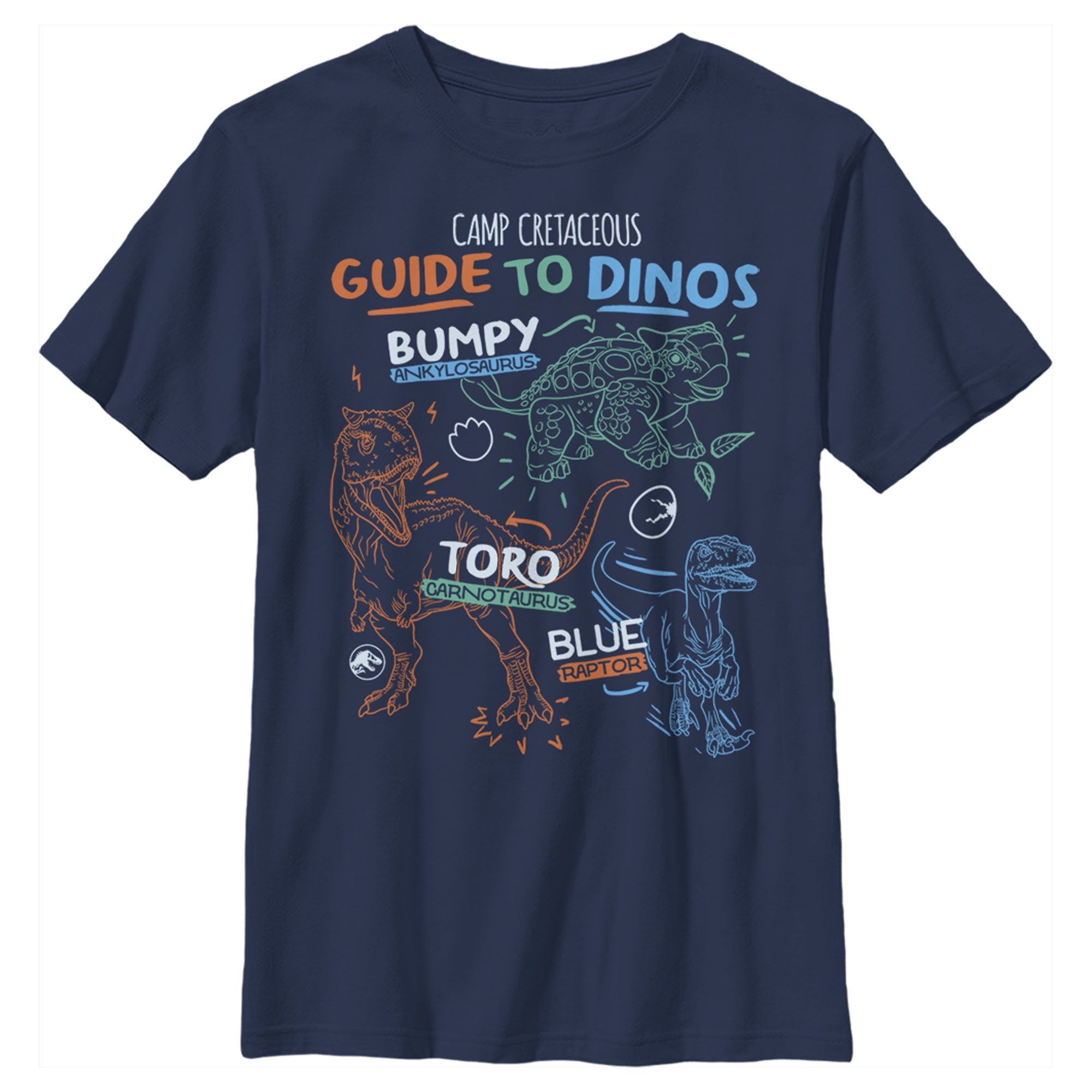 Camiseta Gráfica Jurassic World Para Niños - Estampado De 5 Dinosaurios (azul, Verde, Marrón) - Manga Corta, Algodón, Ideal Fans