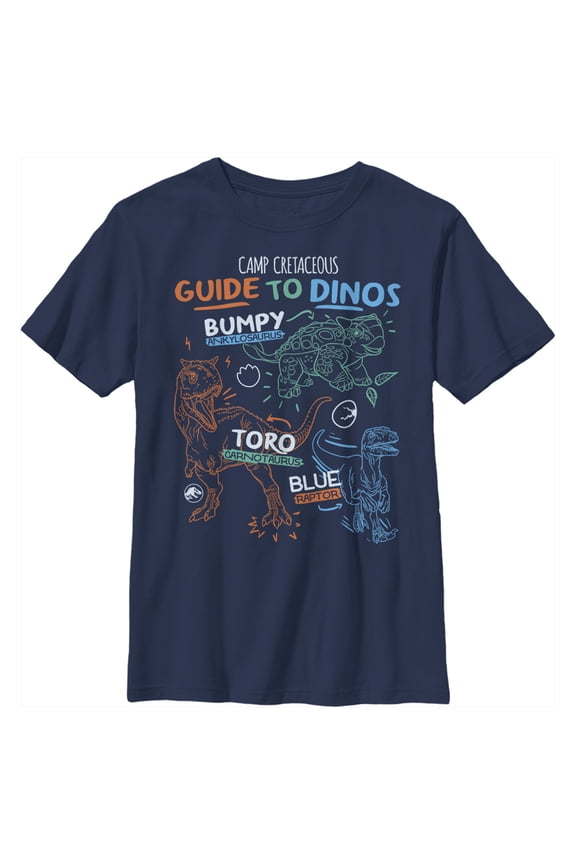 Boy's Jurassic World: Camp Cretaceous Guide to Dinos Graphic Tee Navy Blue Small