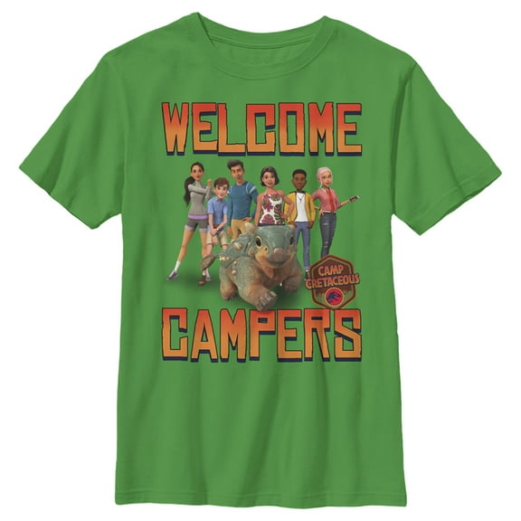 Boy's Jurassic World: Camp Cretaceous Welcome Campers  Graphic Tee Kelly Green Small