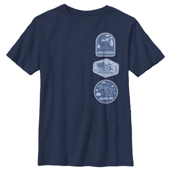 Boy's Jurassic World: Dominion Destination Travel Dinosaur Badges Graphic Tee Navy Blue Medium