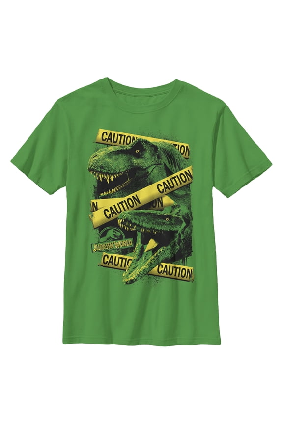 Boy's Jurassic World Fallen Kingdom Caution Tape Graphic Tee Kelly Green X Large