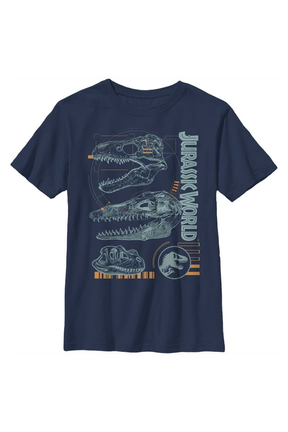 Boy's Jurassic World Fallen Kingdom Fossil Dinosaur Skulls Graphic Tee Navy Blue X Small
