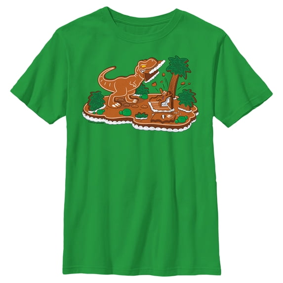 Boy's Jurassic World Gingerbread Dinosaur Island Graphic Tee Kelly Green Small
