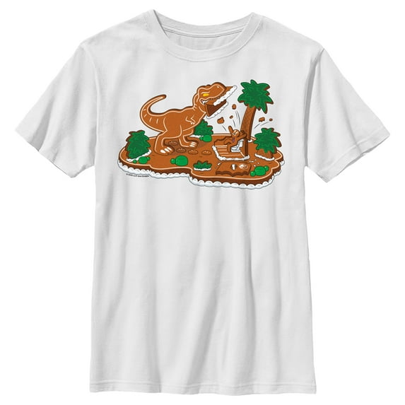 Boy's Jurassic World Gingerbread Dinosaur Island Graphic Tee White Medium
