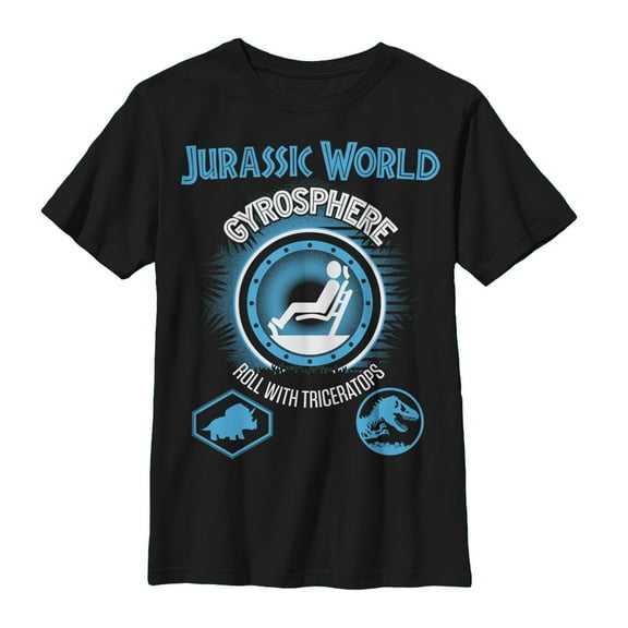 Boy's Jurassic World Gyrosphere Roll With Triceratops  Graphic Tee Black Small