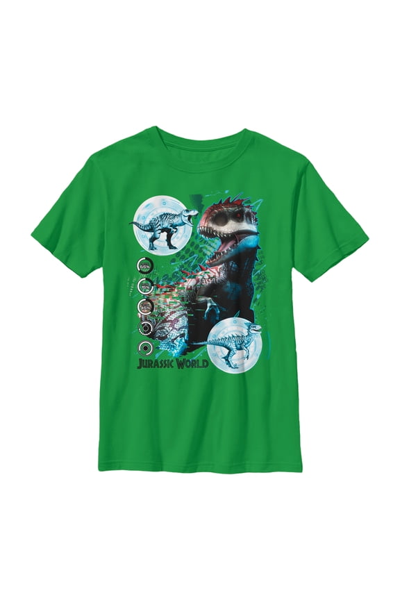 Boy's Jurassic World Indominus Rex Statistics Graphic Tee Kelly Green X Large