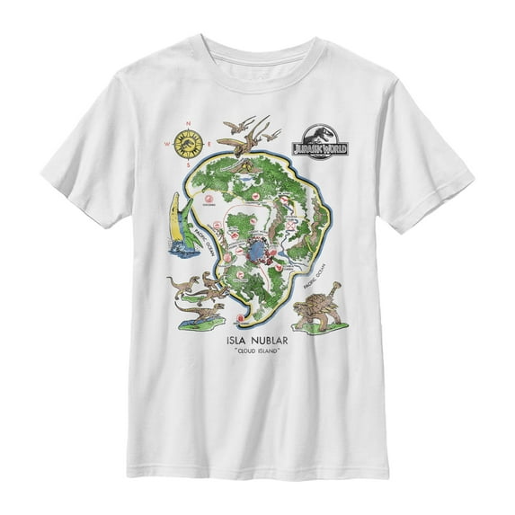 Boy's Jurassic World Isla Nublar Detail Map Graphic Tee White X Large