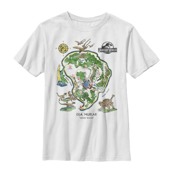 Boy's Jurassic World Isla Nublar Detail Map  Graphic Tee White X Small