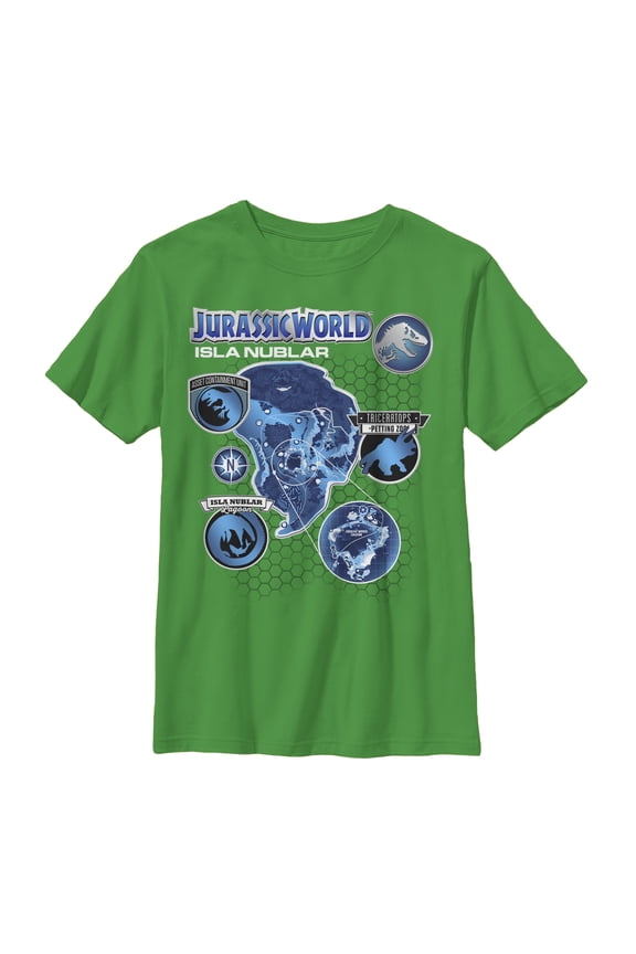 Boy's Jurassic World Isla Nublar Map Graphic Tee Kelly Green Large