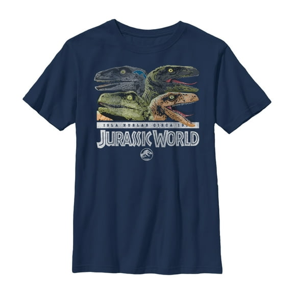 Boy's Jurassic World Isla Nublar Raptor Party  Graphic Tee Navy Blue Large