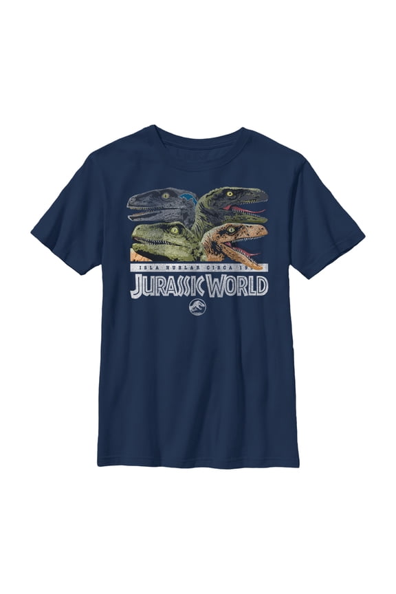 Boy's Jurassic World Isla Nublar Raptor Party  Graphic Tee Navy Blue Small