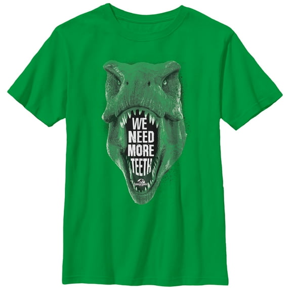 Boy's Jurassic World Need More Teeth T. Rex Graphic Tee Kelly Green Medium