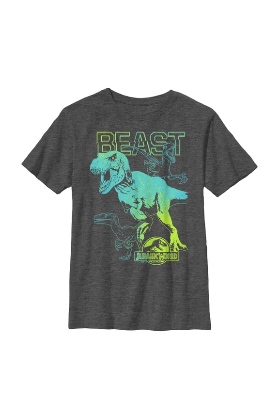 Boy's Jurassic World Ombre Shade Beast Graphic Tee Charcoal Heather Small