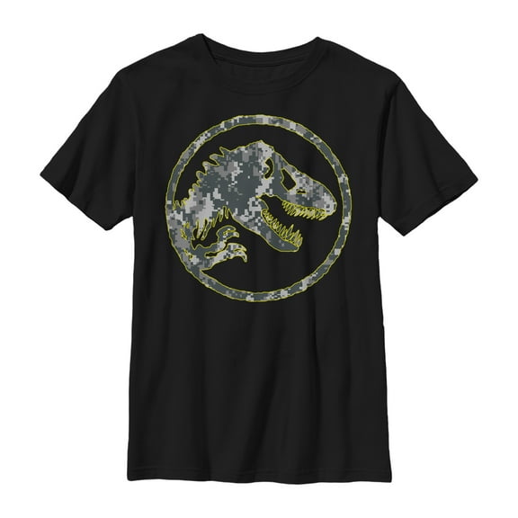 Boy's Jurassic World Pixel Camo Dinosaur  Graphic Tee Black Medium