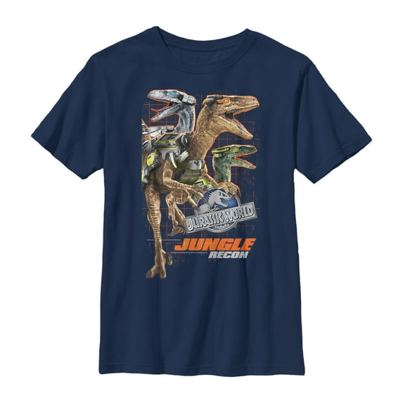 Boy's Jurassic World Raptor Jungle Recon Graphic Tee Navy Blue Medium