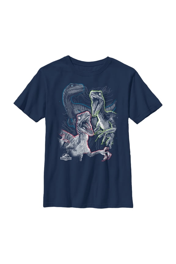 Boy's Jurassic World Raptor Outline  Graphic Tee Navy Blue Large