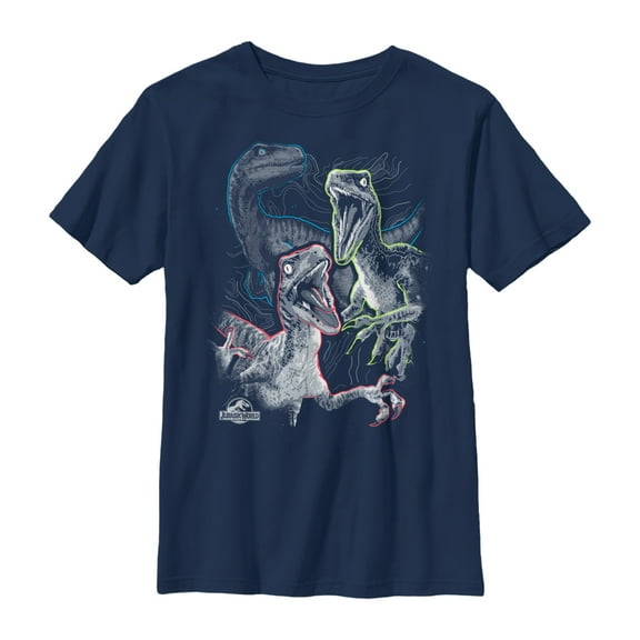 Boy's Jurassic World Raptor Outline  Graphic Tee Navy Blue Medium