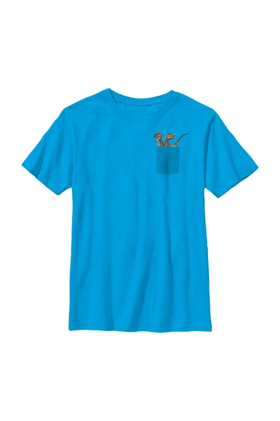 Boy's Jurassic World Raptor Pocket Print  Graphic Tee Turquoise Medium