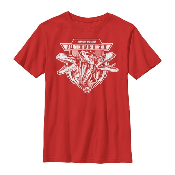 Boy's Jurassic World Raptor Squad Shield Graphic Tee Red Small